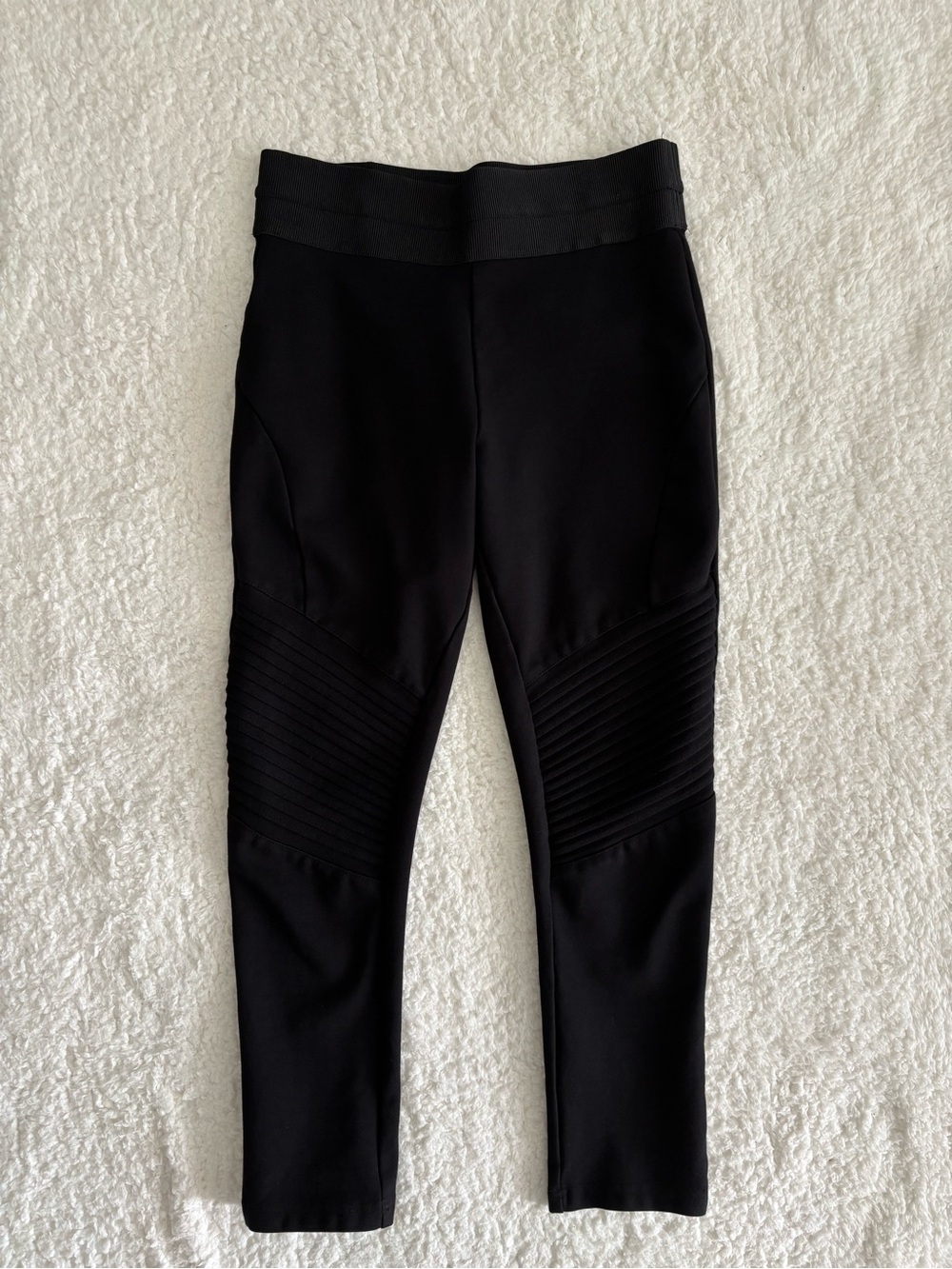 ZARA Black Paneled Biker Pants L High Rise Stretch Moto Style Ribbed Detail